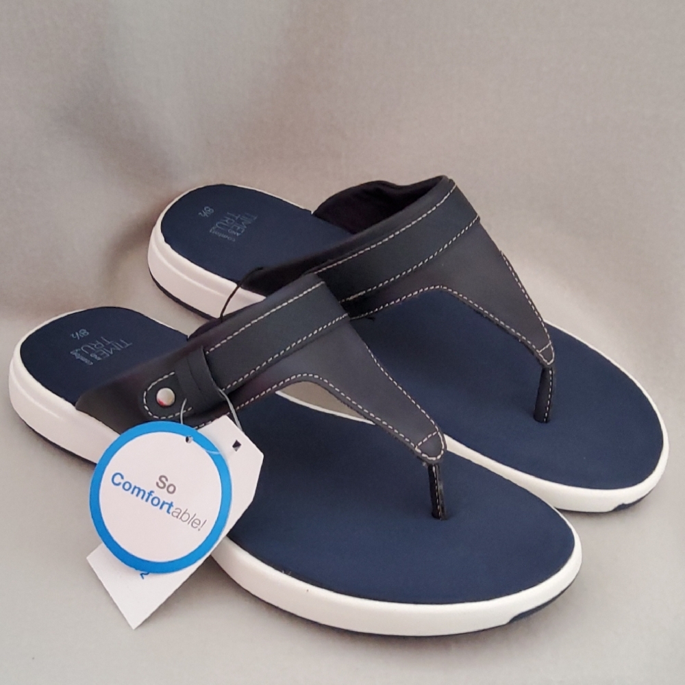 Time and Tru Blue and White Sandals